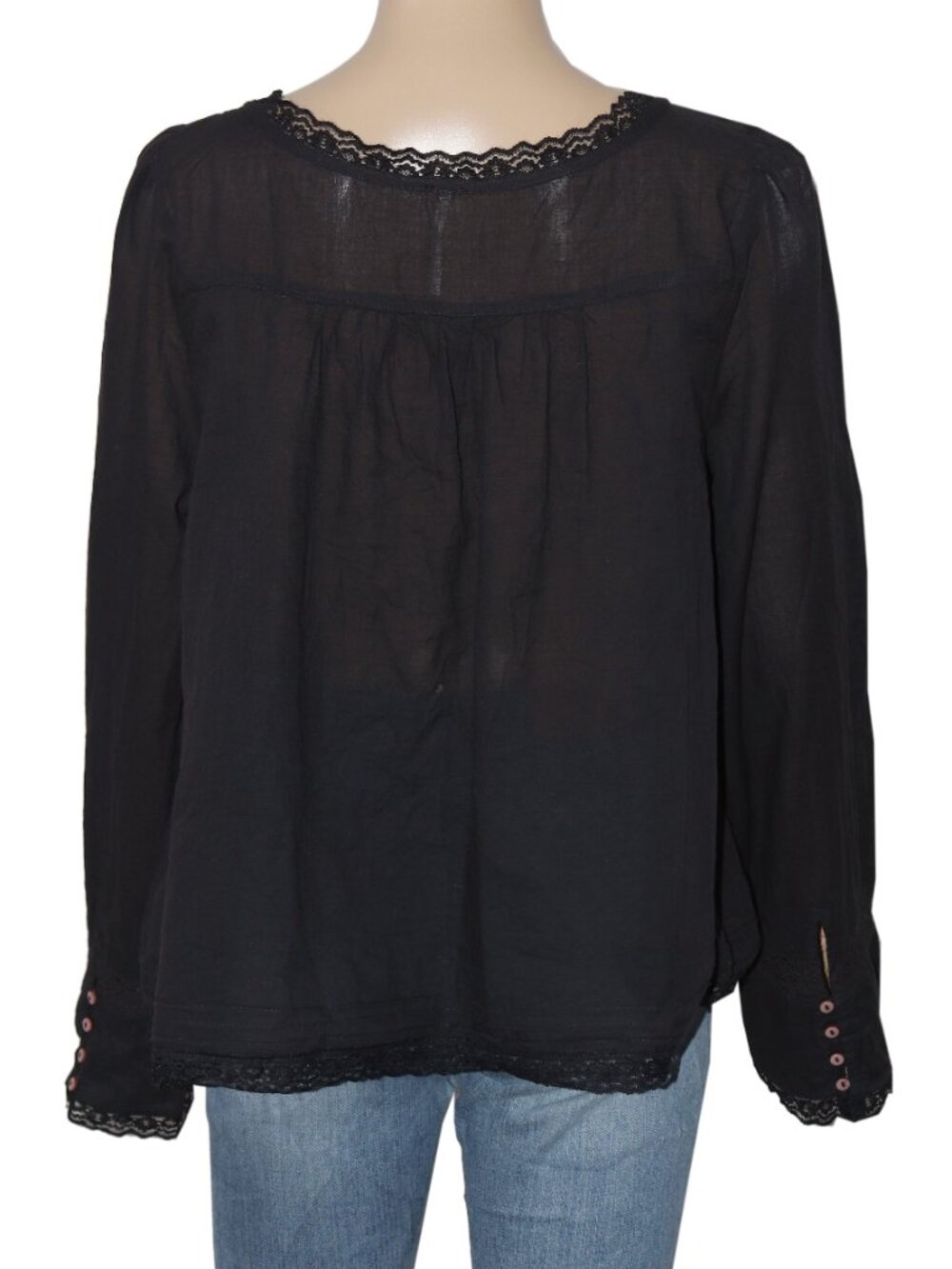 Free People Forevermore Long-Sleeve Blouse Top Lace Black XS - Picture 5 of 6